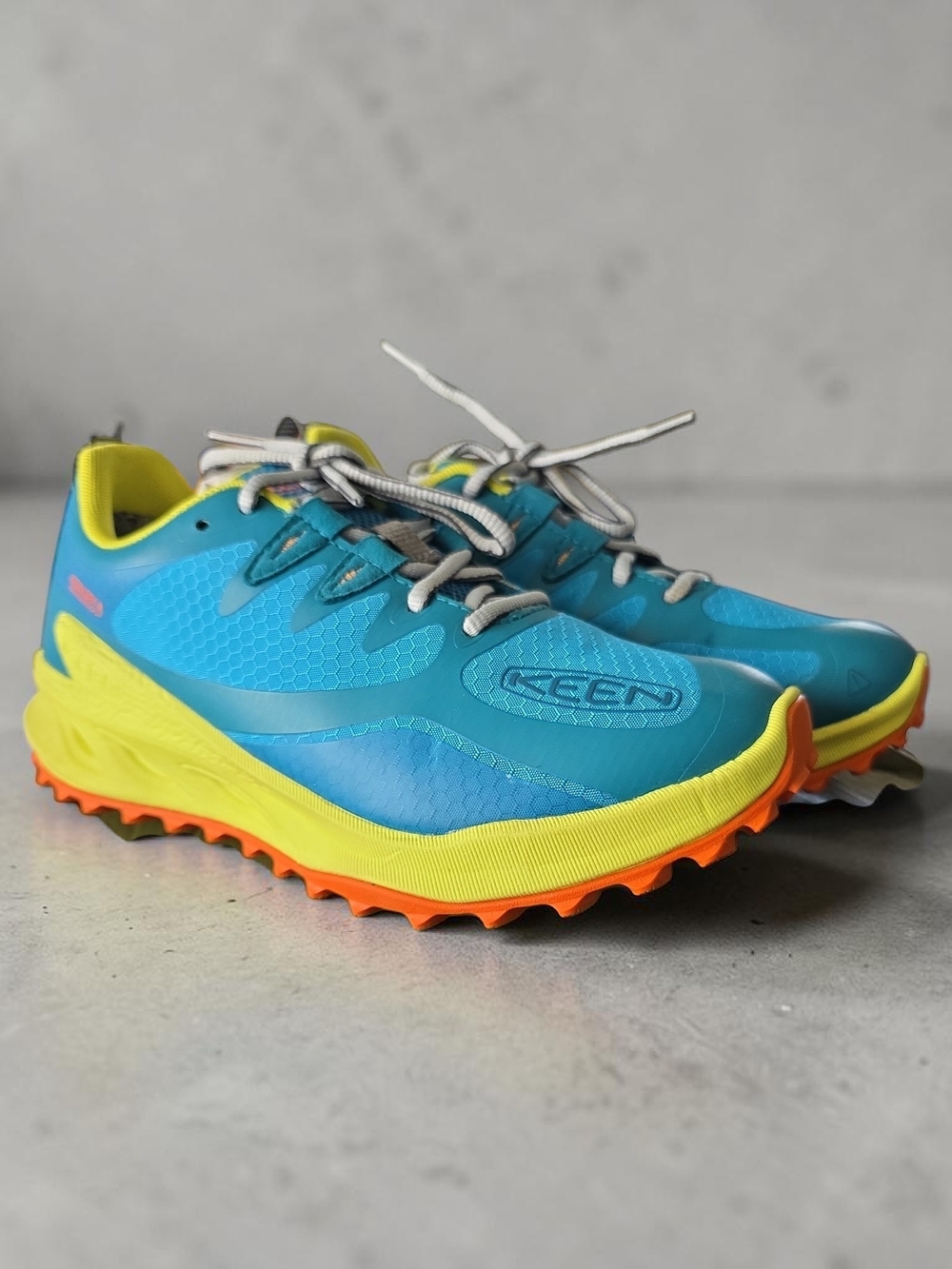 KEEN Bright Blue Trail Running Shoes with Yellow & Orange Accents